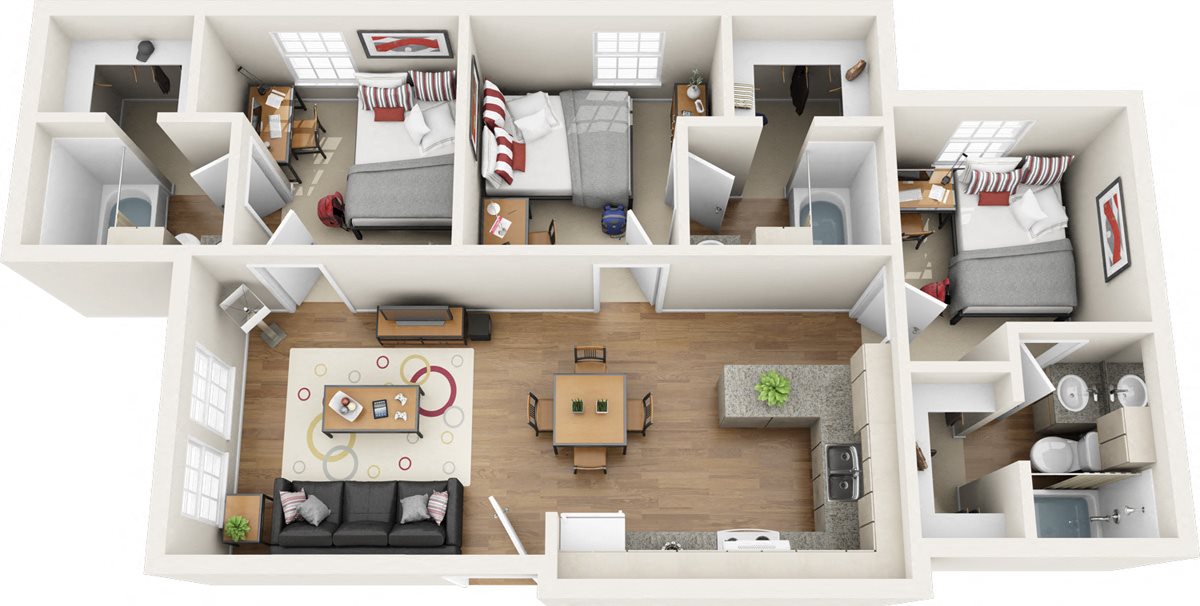 3 BED 3 BATH Floor Plan 1